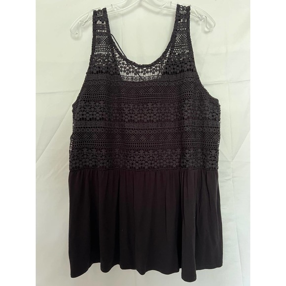 Lane Bryant Woman Black Flared Swing Top Size 2X 18 20 Rayon Lace Detail - Picture 9 of 9